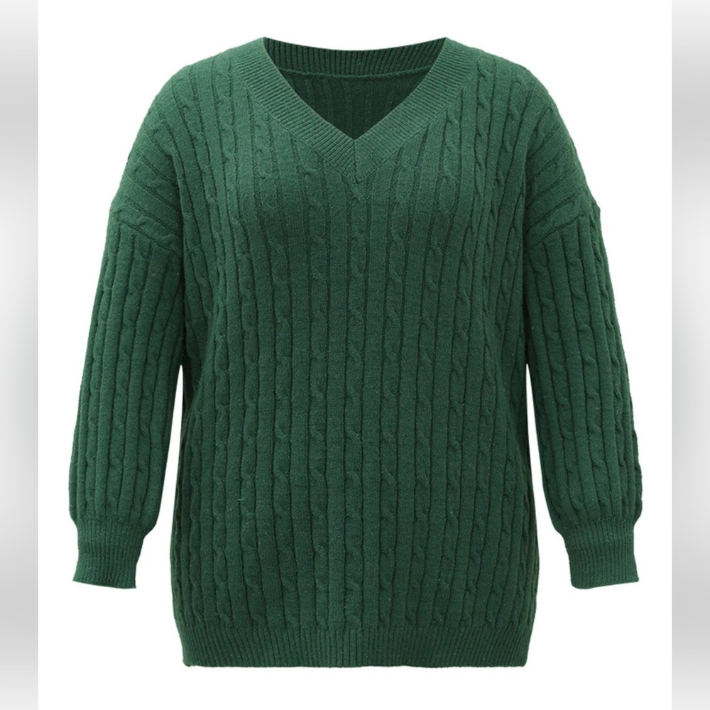 Lurex Cable Knit Plain V Neck Pullover × 1
Dark Green / 18-20/2X